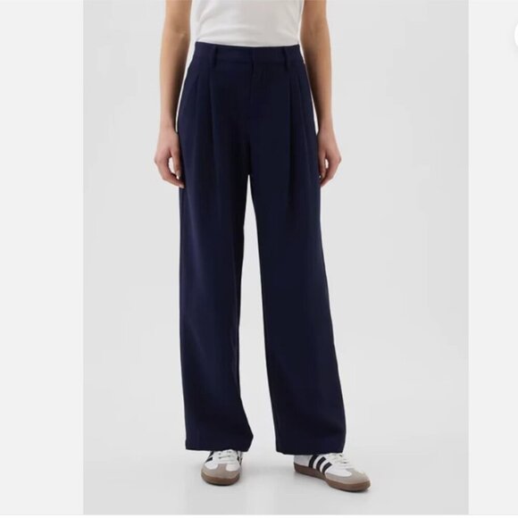 GAP Easy Crepe Drapey PLEATED Navy Blue Loose Straight Pants Size 12 TALL RT$80 - Picture 4 of 14